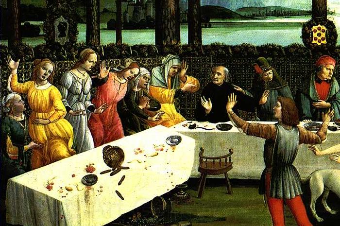 BOTTICELLI, Sandro The Story of Nastagio degli Onesti (detail of the third episode) vgd Spain oil painting art